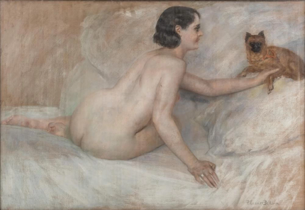 Nudo sdraiato con cagnolino